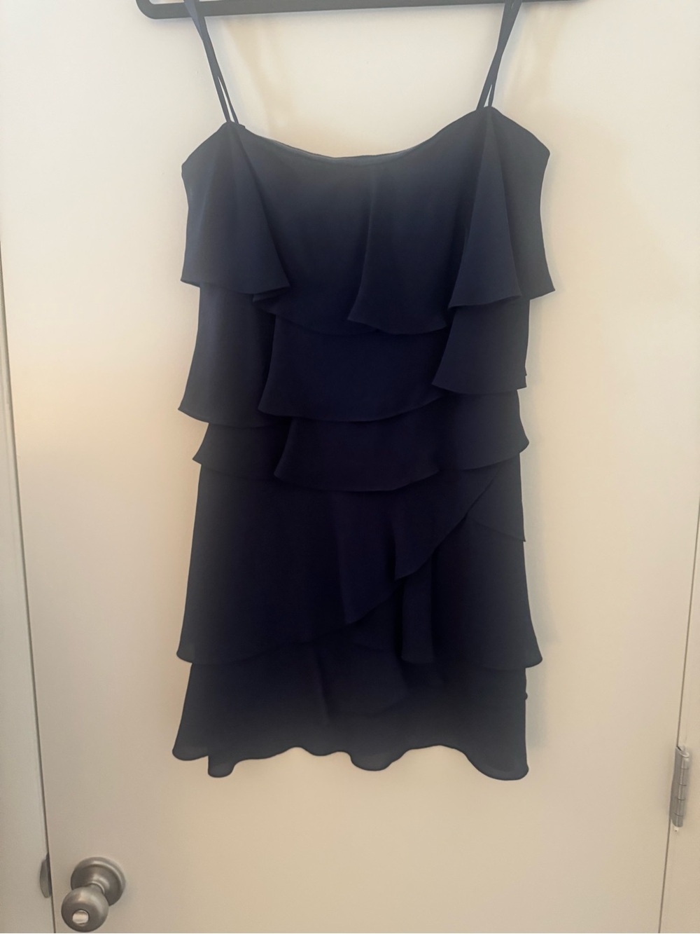 BCBGMaxAzria Black Tiered Ruffle Spaghetti Strap Mini Dress